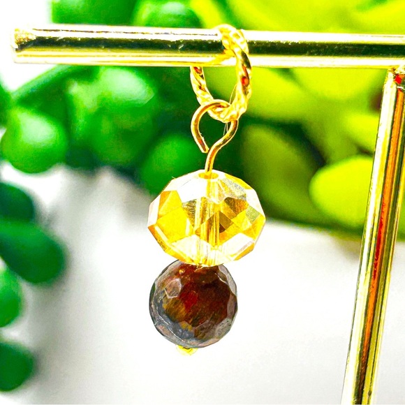 NWOT Tiger eye hoop charms, 6mm jump ring, stainless steel 18 K Gold plated - Picture 2 of 7